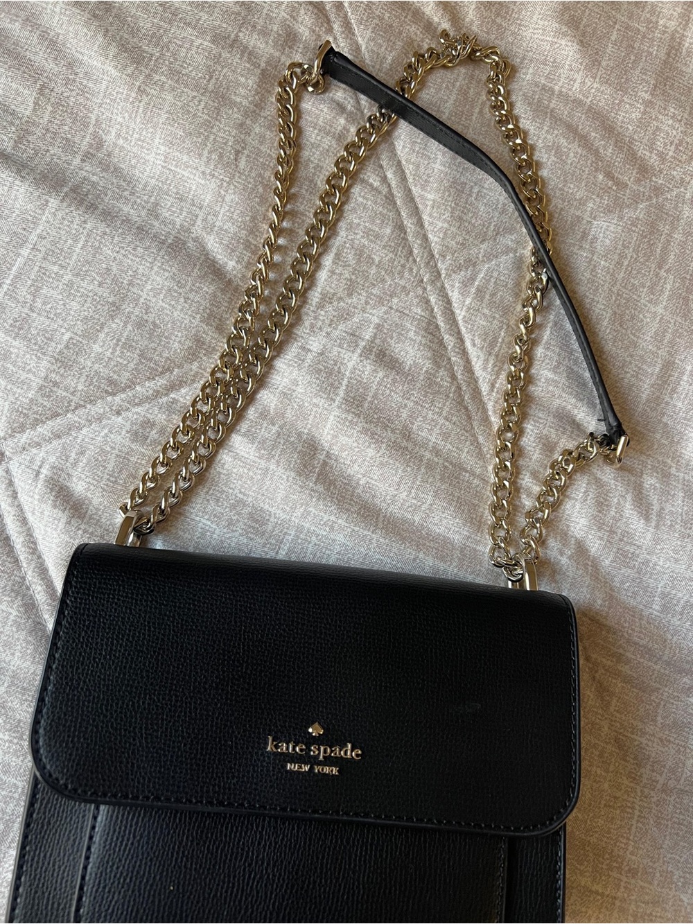 kate spade Black Leather Crossbody with Gold Chain Strap
